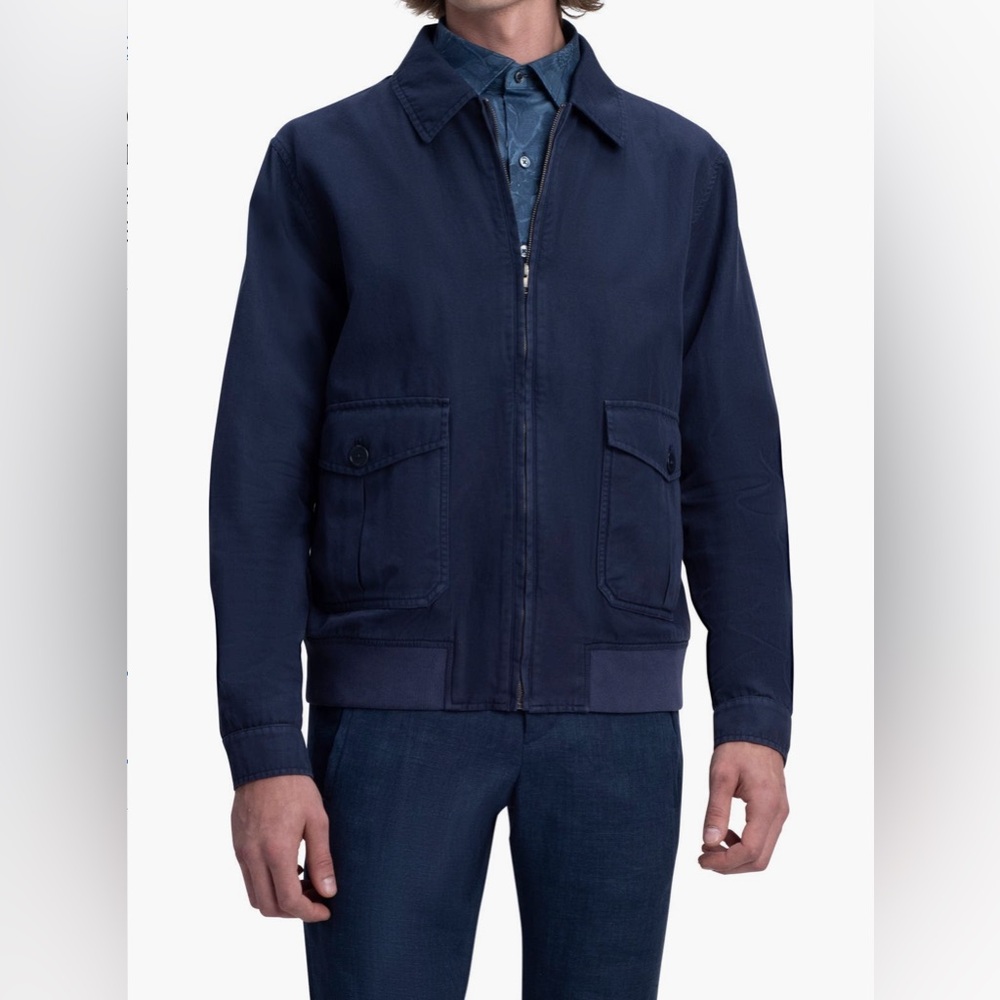 Bugatchi Cotton Linen collar Men's Navy Jacket